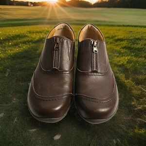 Earth Fannie Women's Casual Zip Flats Brown Leather US Size 10
